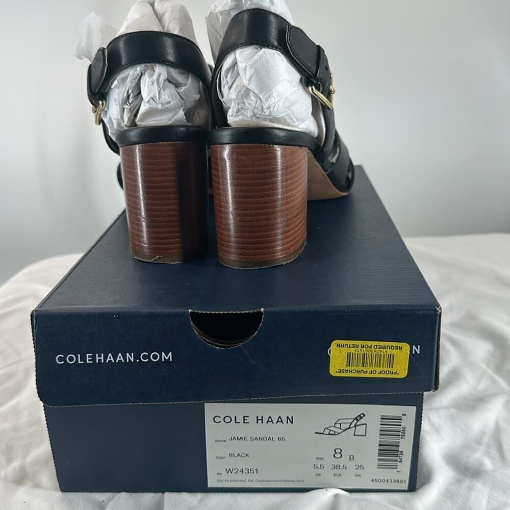 Cole Haan 8 Jamie Sandal Black Leather Strappy Block heel With Box